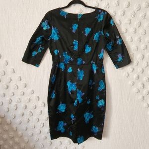60's Blue & Black Floral Wiggle Dress